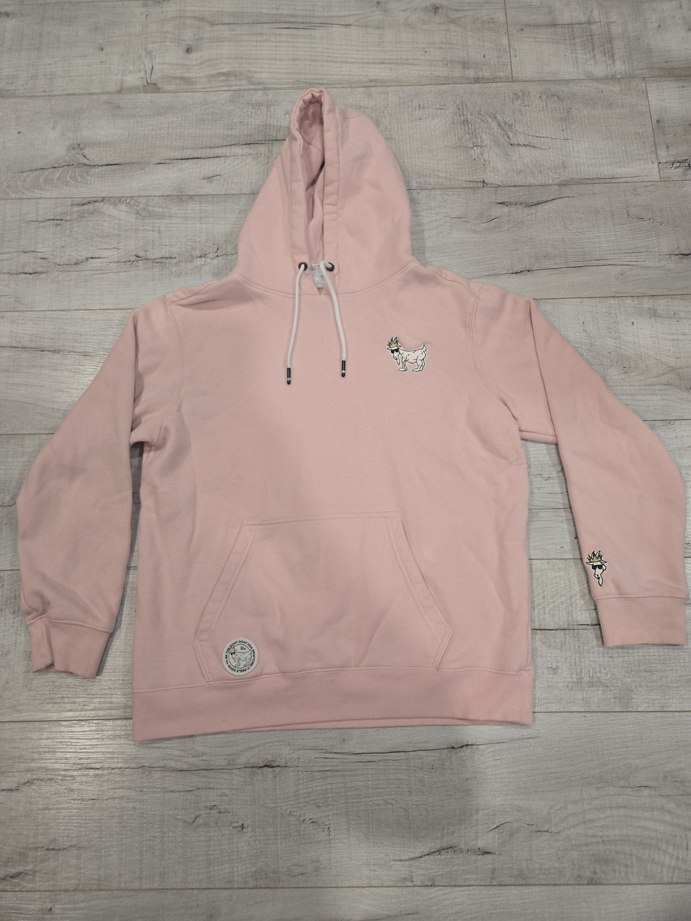 Men's Crewneck Hoodie in Pale Pink with Embroidered Goat Detail
